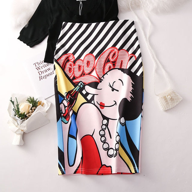 Cartoon Chic Pencil Skirt