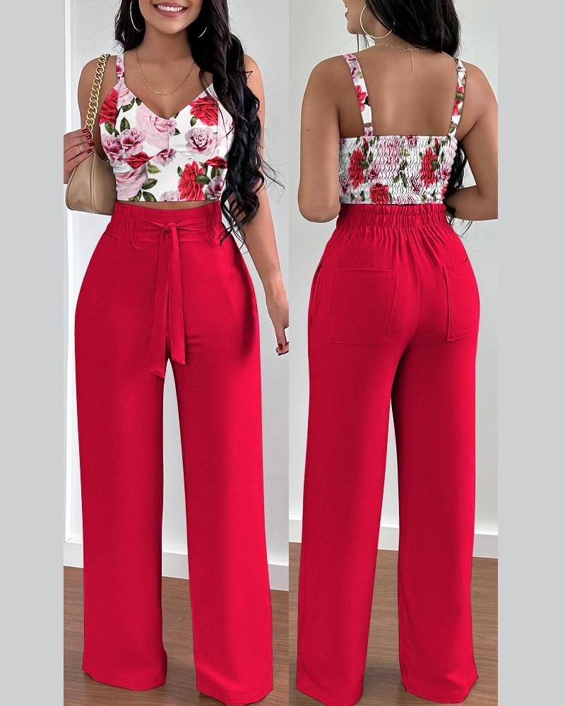 Sexy Print Strap Tie Long Pants Set of 2