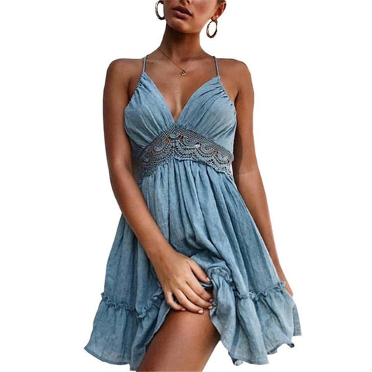 Summer Lace  Strap Dress Elegant Bohemian Beach Sundress