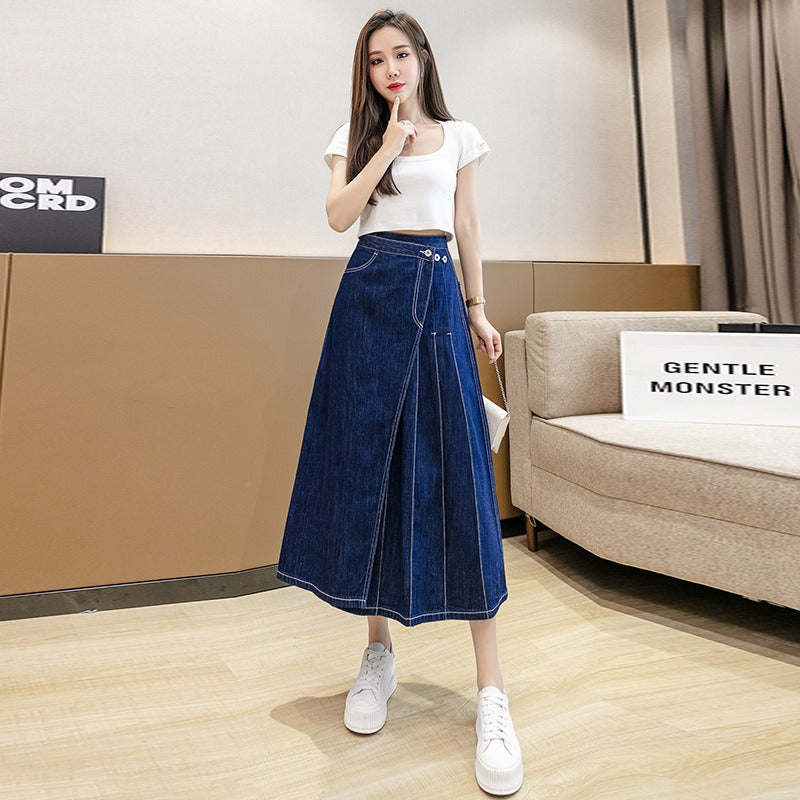 Cowboy Style Pleated A-Line Midi Skirt