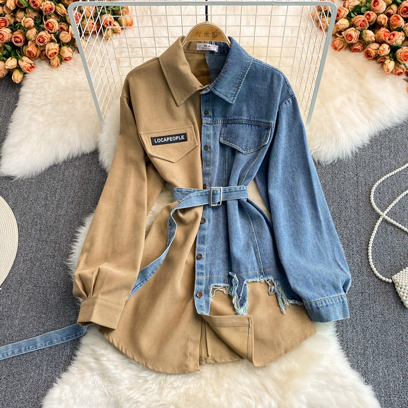 Denim Panel Lapel Dress