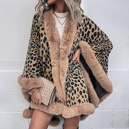 Fierce & Cozy: Leopard Print Wool Collar Cape – Your Must-Have Fall Statement!