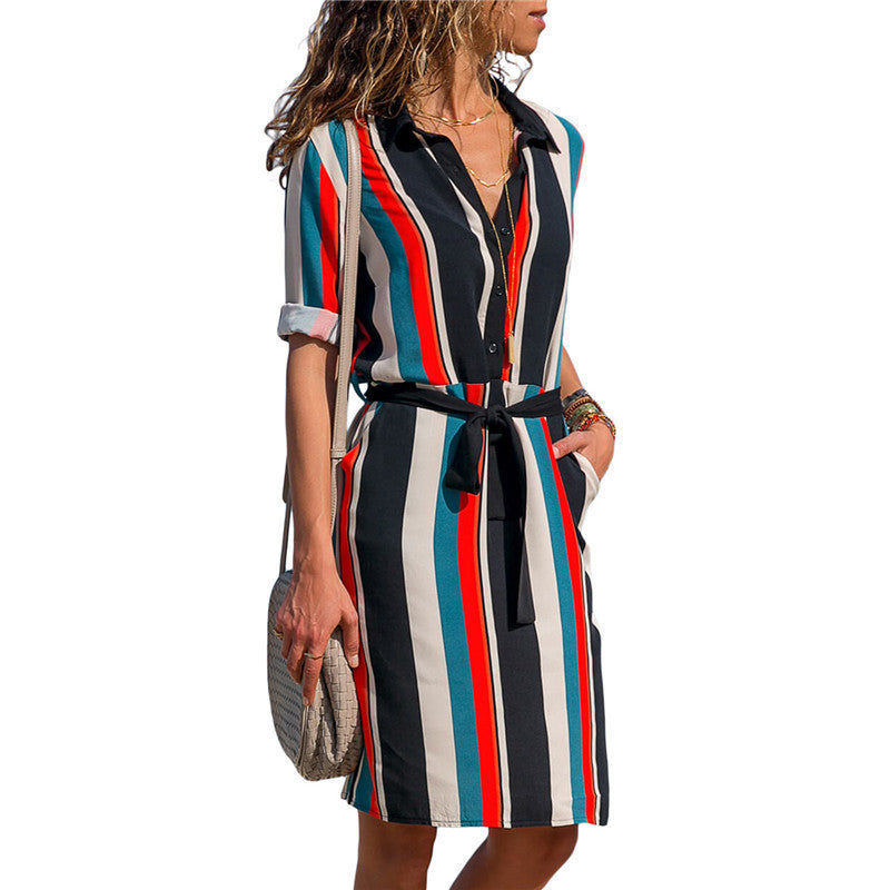 Striped Chiffon Boho Mini Dress