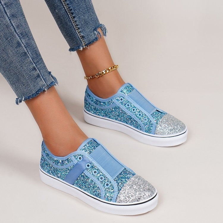 Chic Canvas Charm: Large Size Sequin Low-Top Casual Shoes