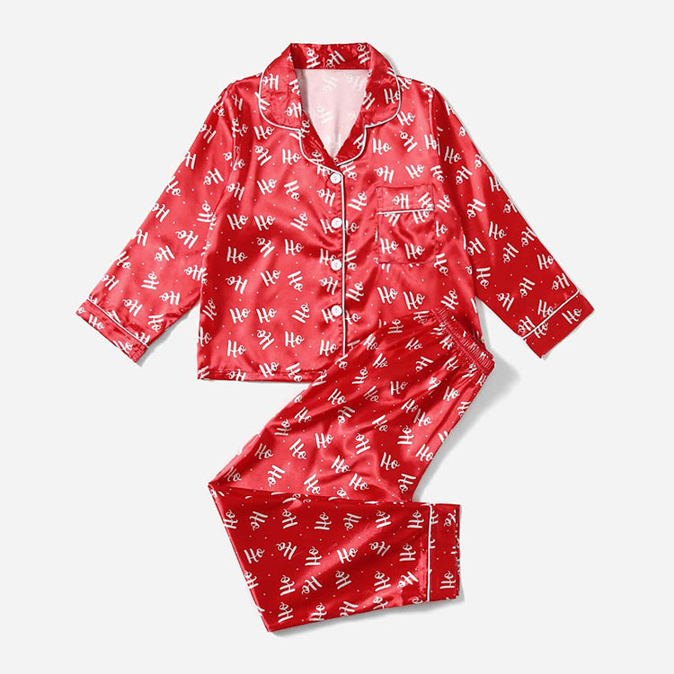 Christmas Coziness: Matching Solid Color Stripes Satin Simulation Silk Pajama Set for Parent-Child Wear