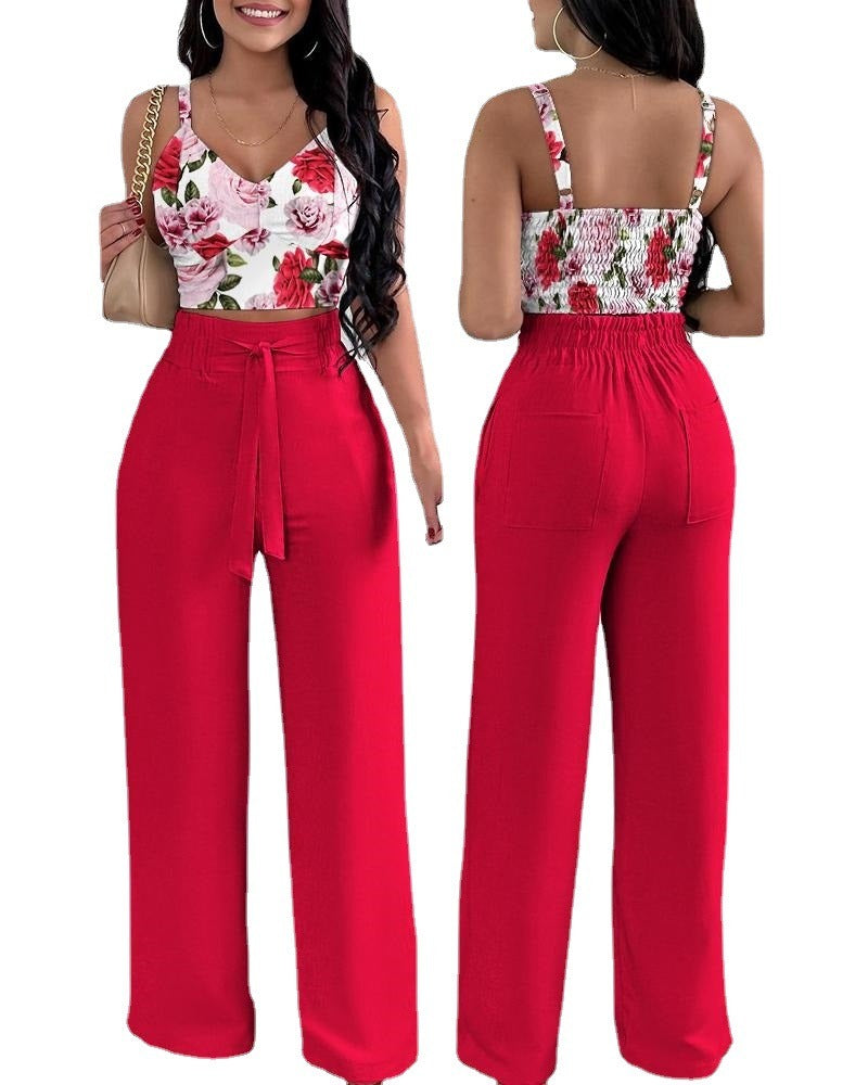 Sexy Print Strap Tie Long Pants Set of 2