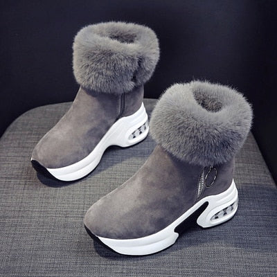 Step into Style and Warmth: Women's High Heel Leather Snow Boots - Warm Plush Wedges for Winter Chic