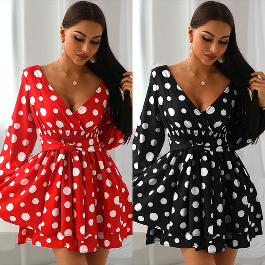 Super Sexy V-Neck Polka Dot Polka Dot Mini Dress