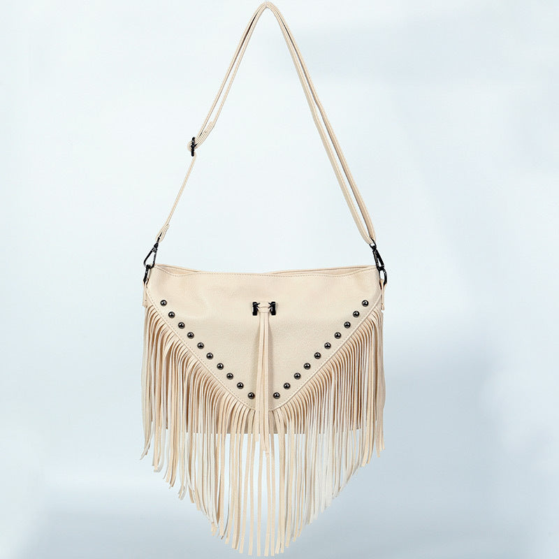 Chic Rivet Tassel Soft Leather Bag: Effortless European and American Elegance