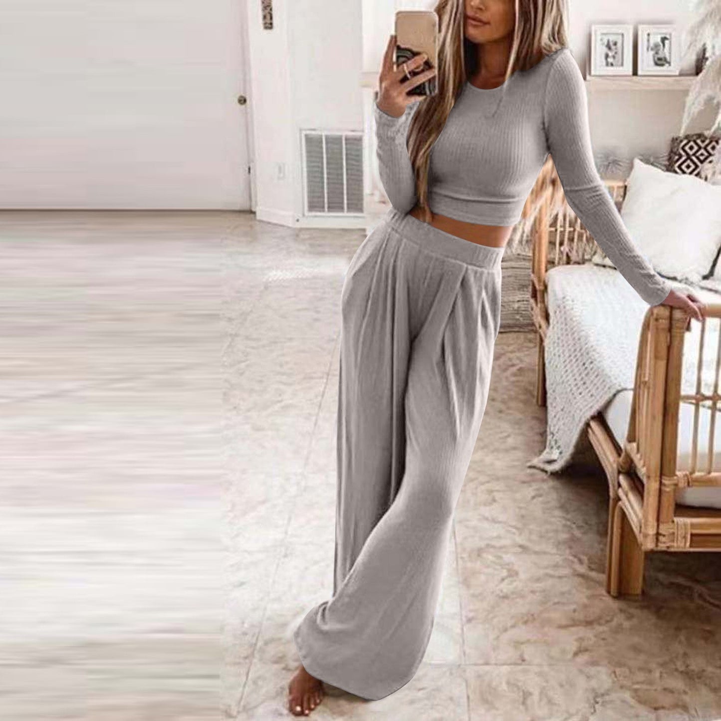 Pretty Knitted Casual Home Two-Piece Suit