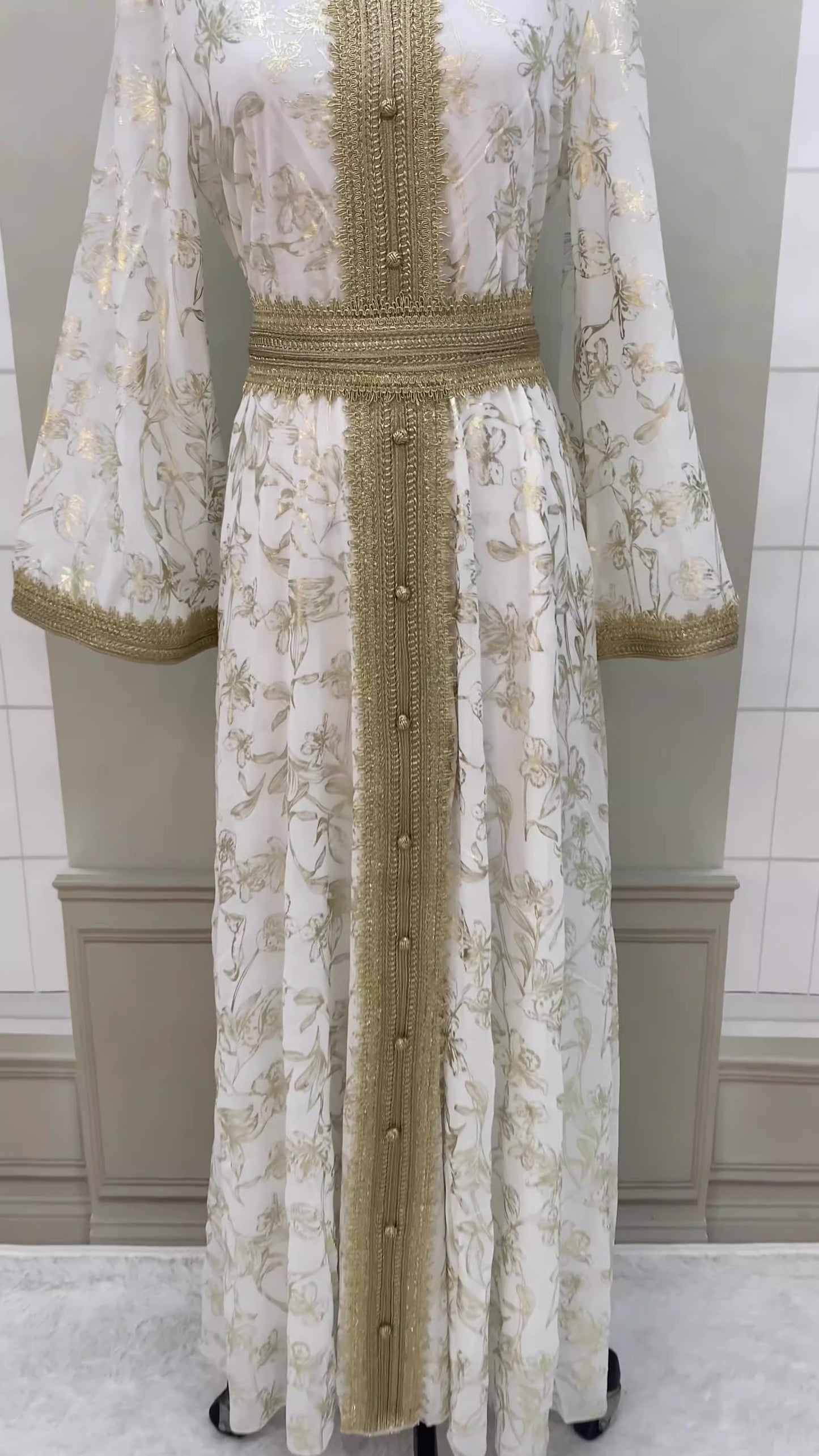 Flower Gold Stamping Moroccan Evening Robe