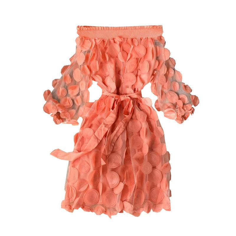 3D Flower Off-Shoulder Chiffon Dress