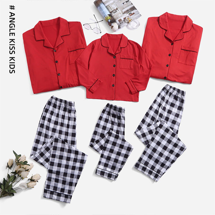 Christmas Coziness: Matching Solid Color Stripes Satin Simulation Silk Pajama Set for Parent-Child Wear