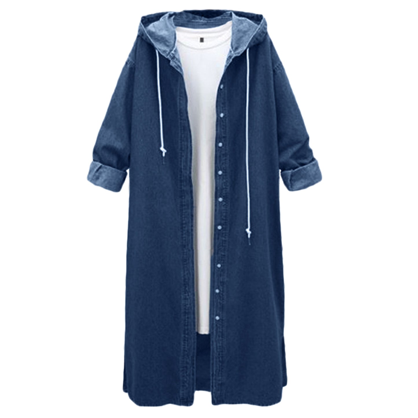 Winter Hooded Denim Coat: Women's Long Overcoat