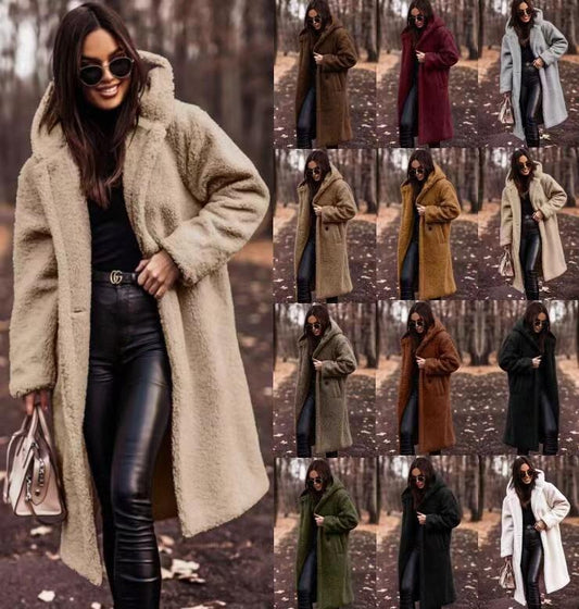 Winter Fashion Long Coat Net Color Long Sleeve Tweed Women's Jacket