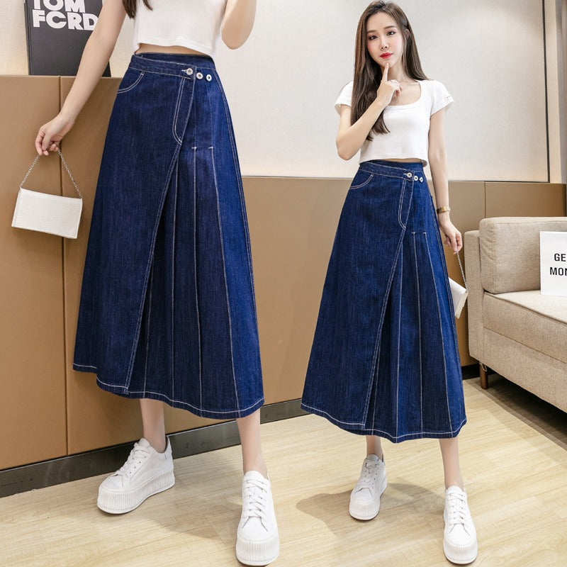 Cowboy Style Pleated A-Line Midi Skirt