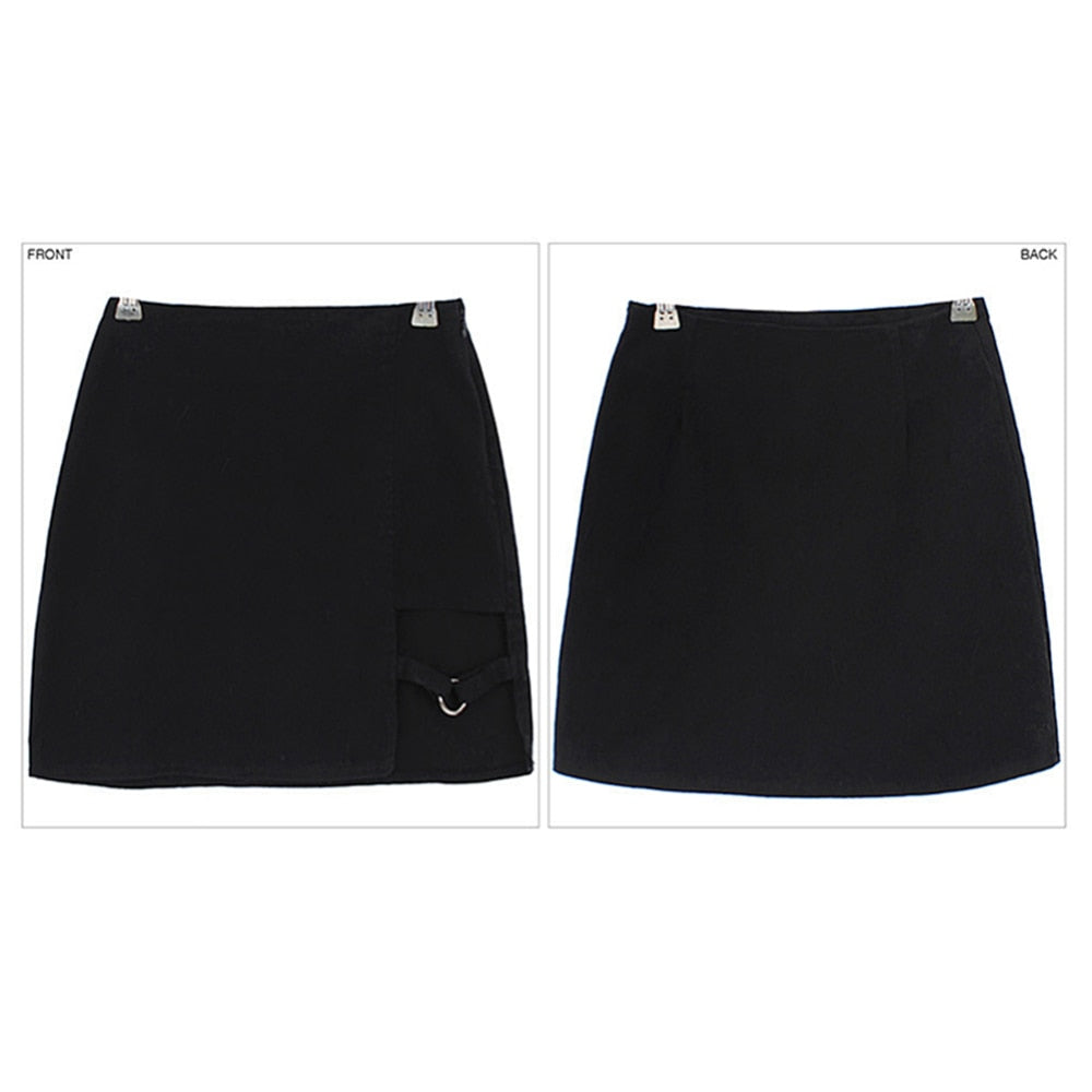 Irregular Black Hip Skirt