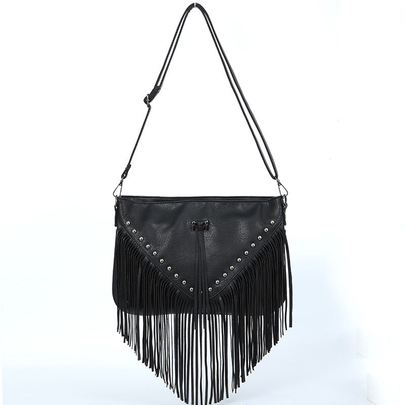 Chic Rivet Tassel Soft Leather Bag: Effortless European and American Elegance