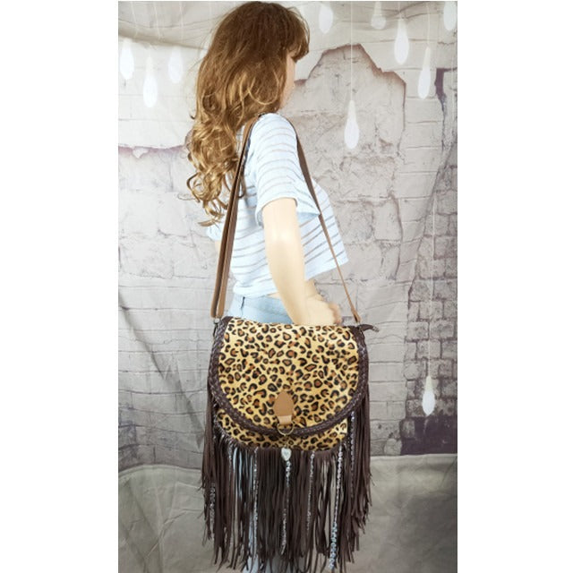 Sultry Sophistication: Leopard Print Tassel Bag with Alluring Vintage Vibes and Plush Accents