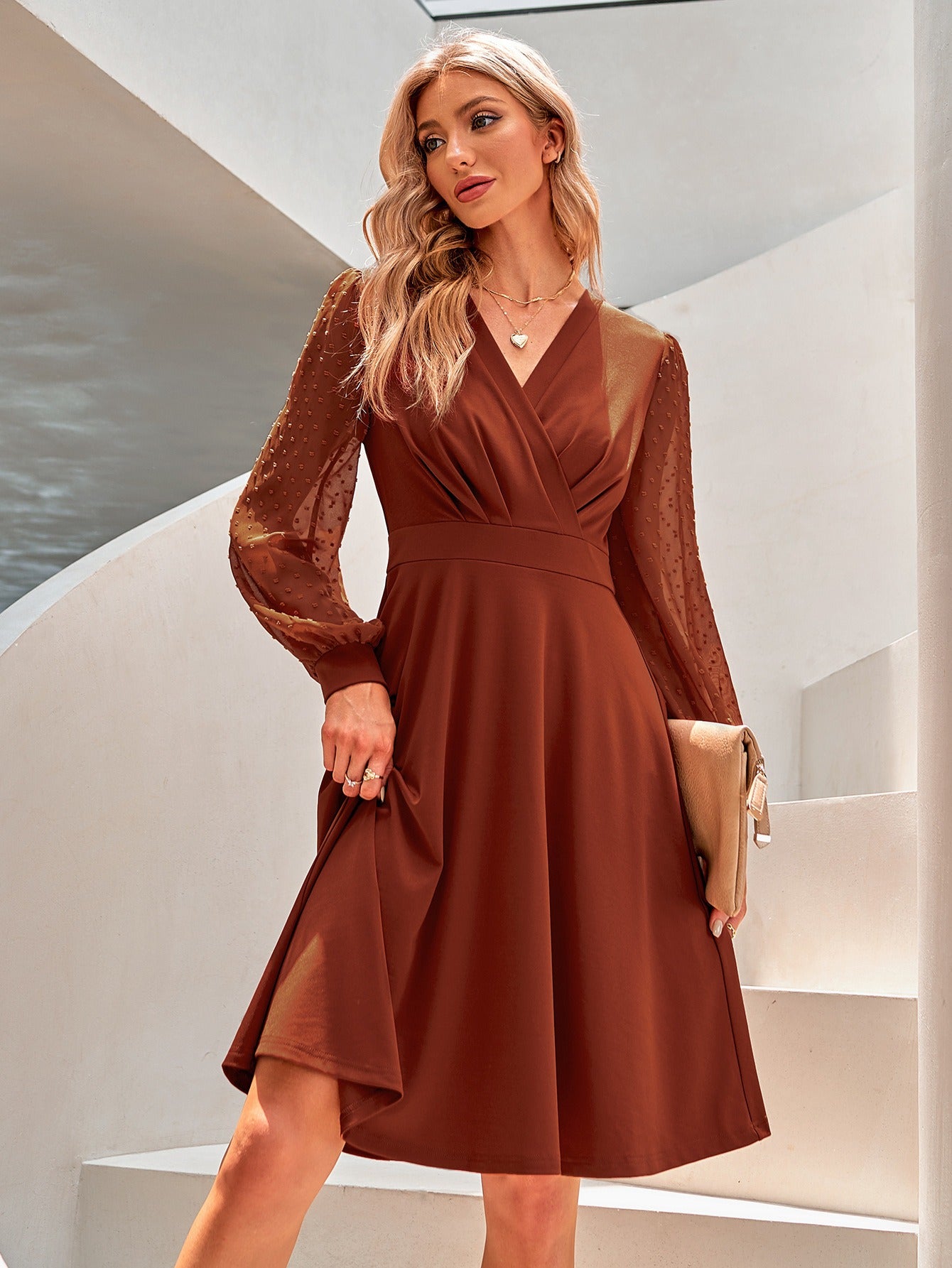 V-Neck Jacquard Dress