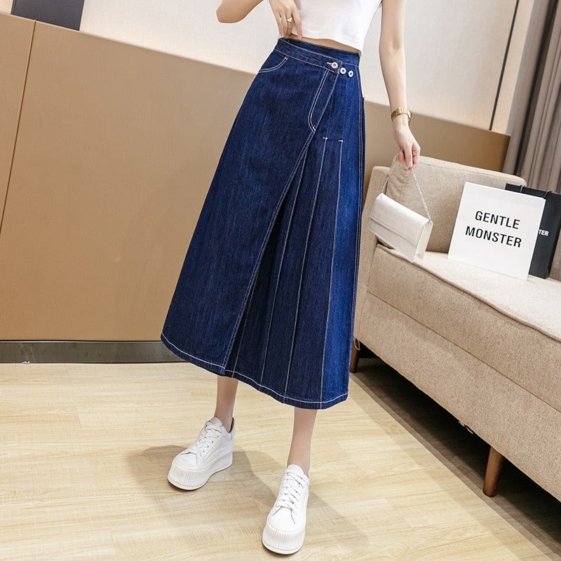 Cowboy Style Pleated A-Line Midi Skirt