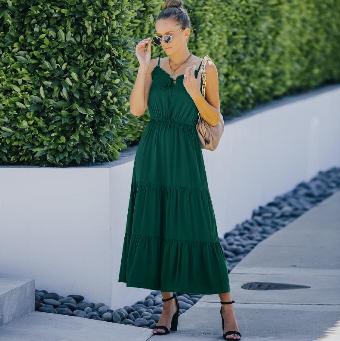 Sexy Solid Color Ruffled Long Dress