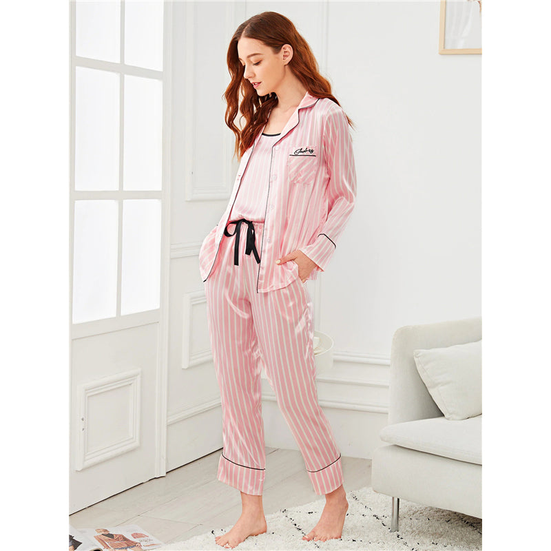 Pink 7-Piece Striped PJ Set: Women's Summer Casual Loungewear