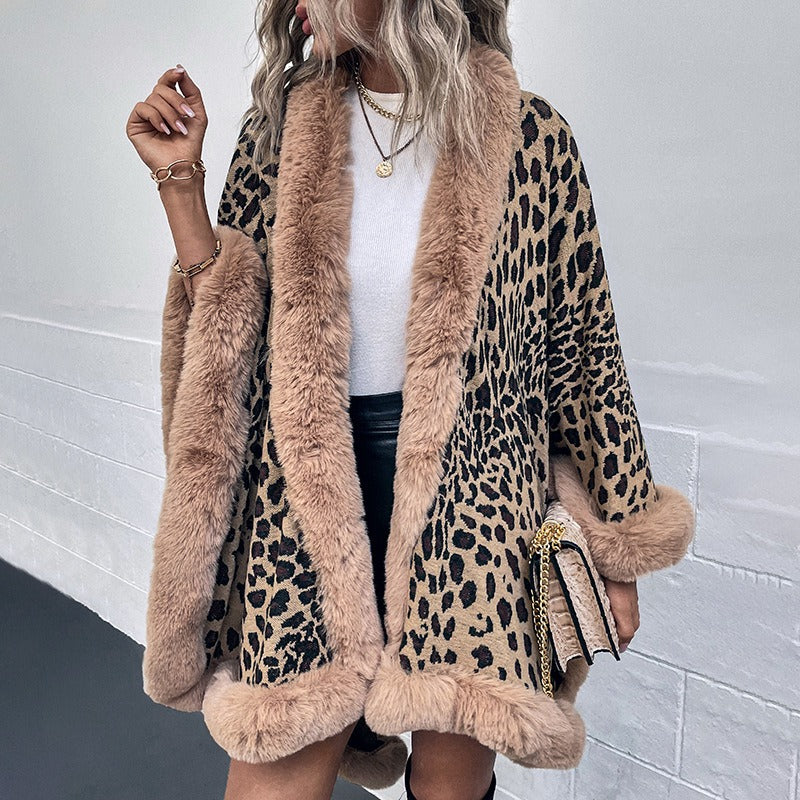 Fierce & Cozy: Leopard Print Wool Collar Cape – Your Must-Have Fall Statement!