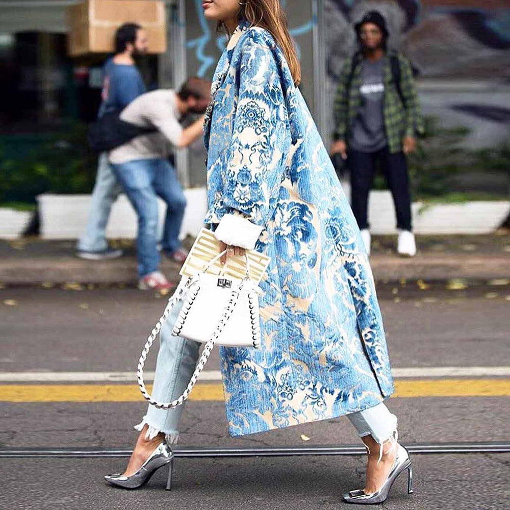 Beautiful Long Sleeve Lapel Printed Woolen Coat