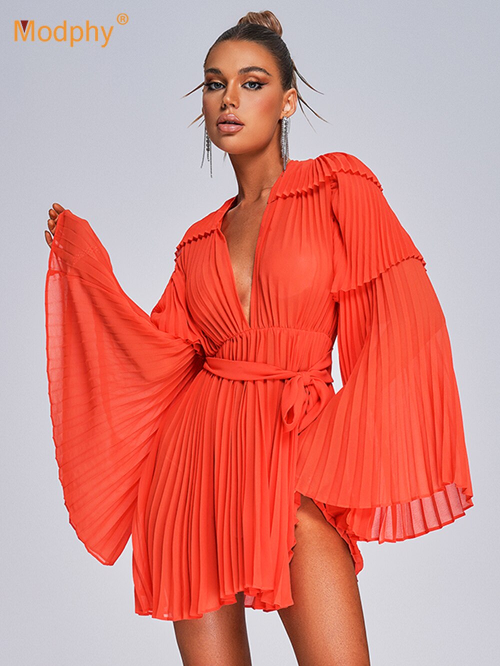 Summer Flare V-neck Pleated Chiffon Dress