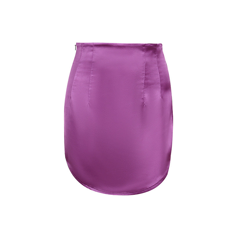 Summer Satin Sophistication: Embrace New Commuter Chic with the Casual Simple Hip Skirt, Perfect for Effortless Elegance!