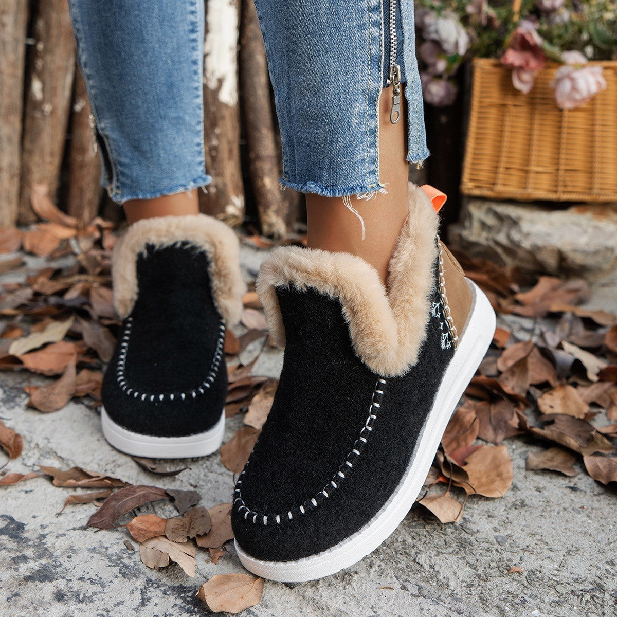 Aiyana Cozy Furry Snow Boots – Warm Flat-Soled Winter Boots