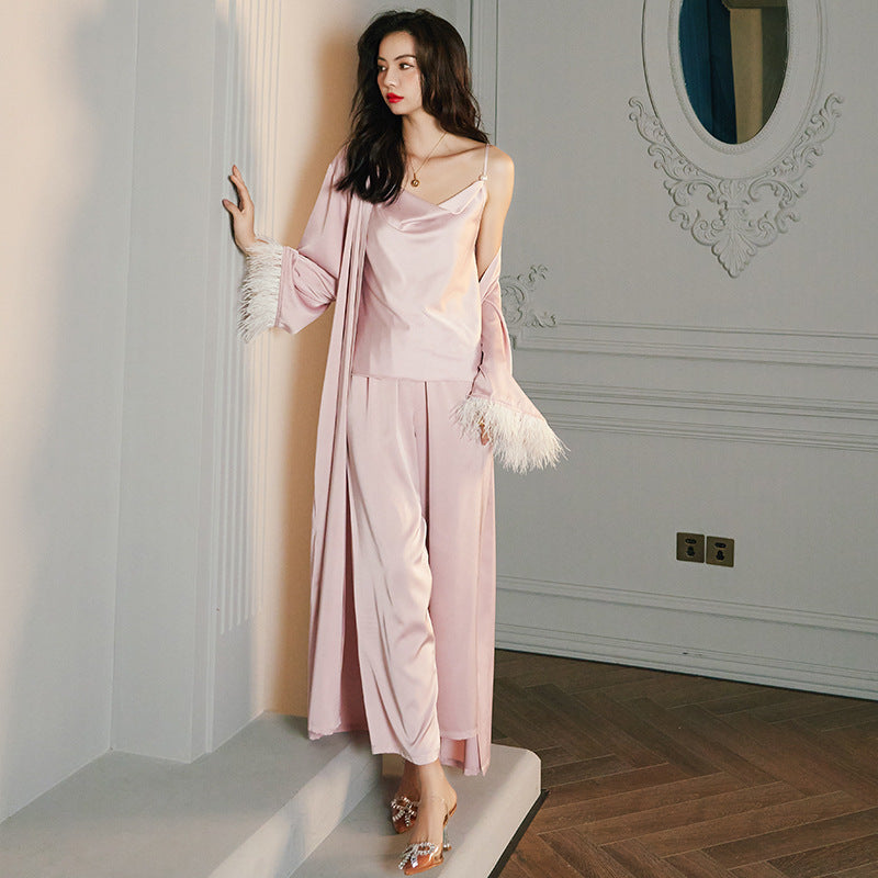 New Pajamas Women's Spring Summer Long Sleeve Ladies Satin Homewear Thin Section 2 Piece Set