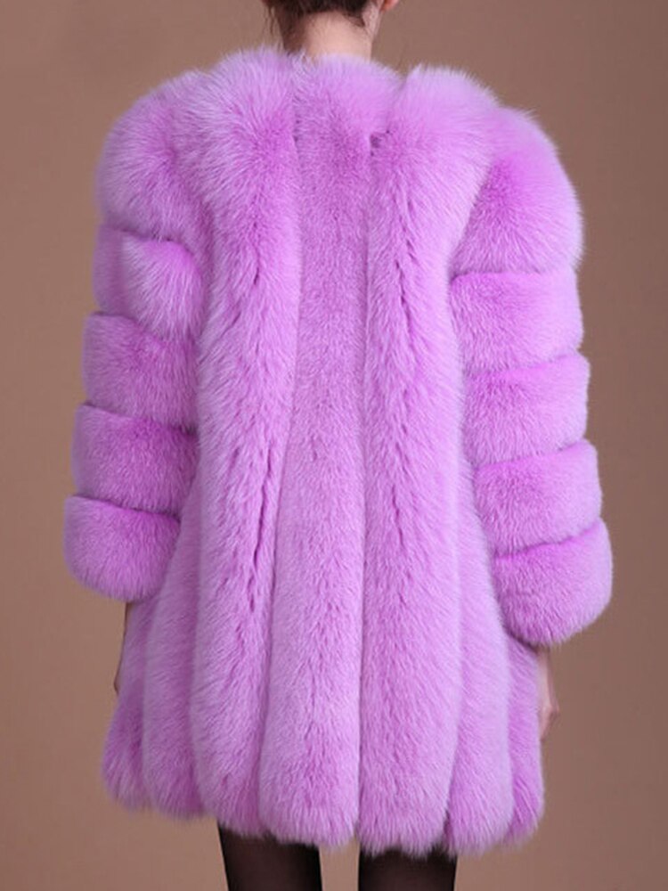 Warm Plush Faux Fur Coat: Purple Pink, Long Sleeve