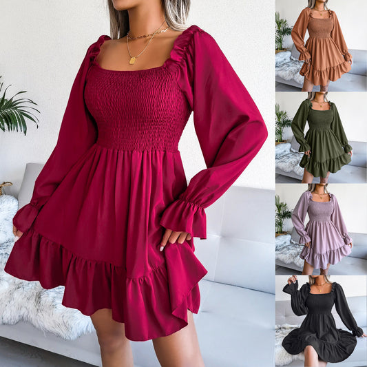 Cute Flared Sleeve Ruffle Swing Dress