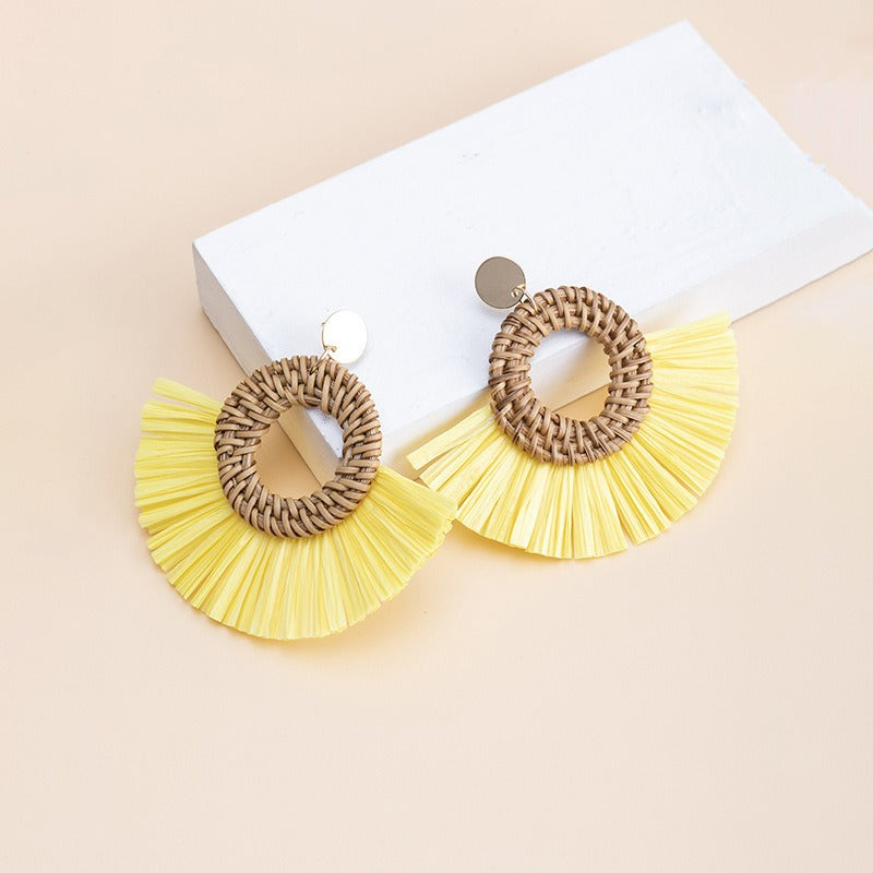 Beautiful Yellow Woven Lafite Earrings