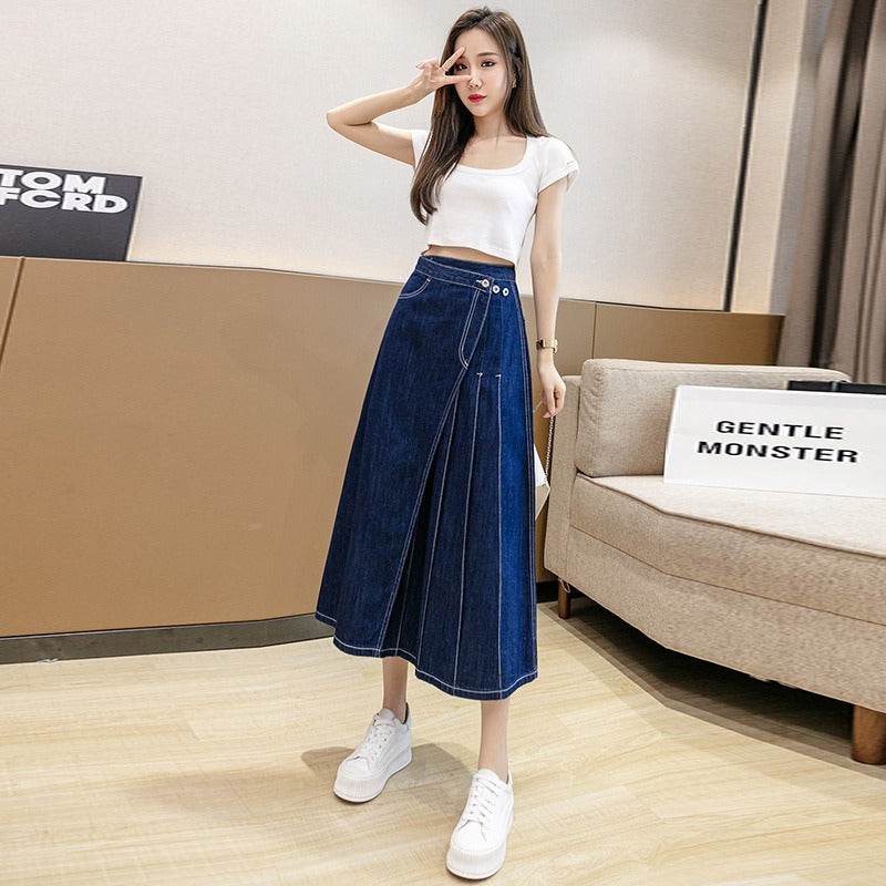 Cowboy Style Pleated A-Line Midi Skirt