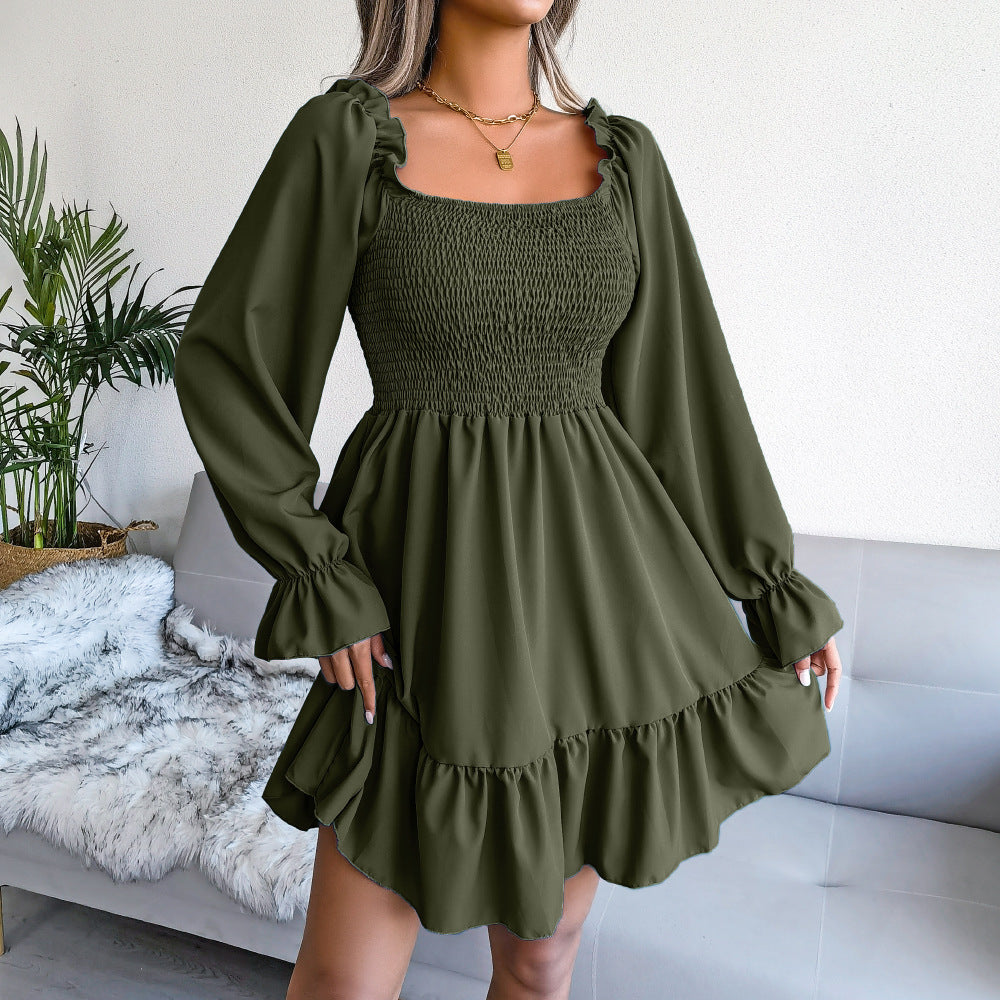 Cute Flared Sleeve Ruffle Swing Dress