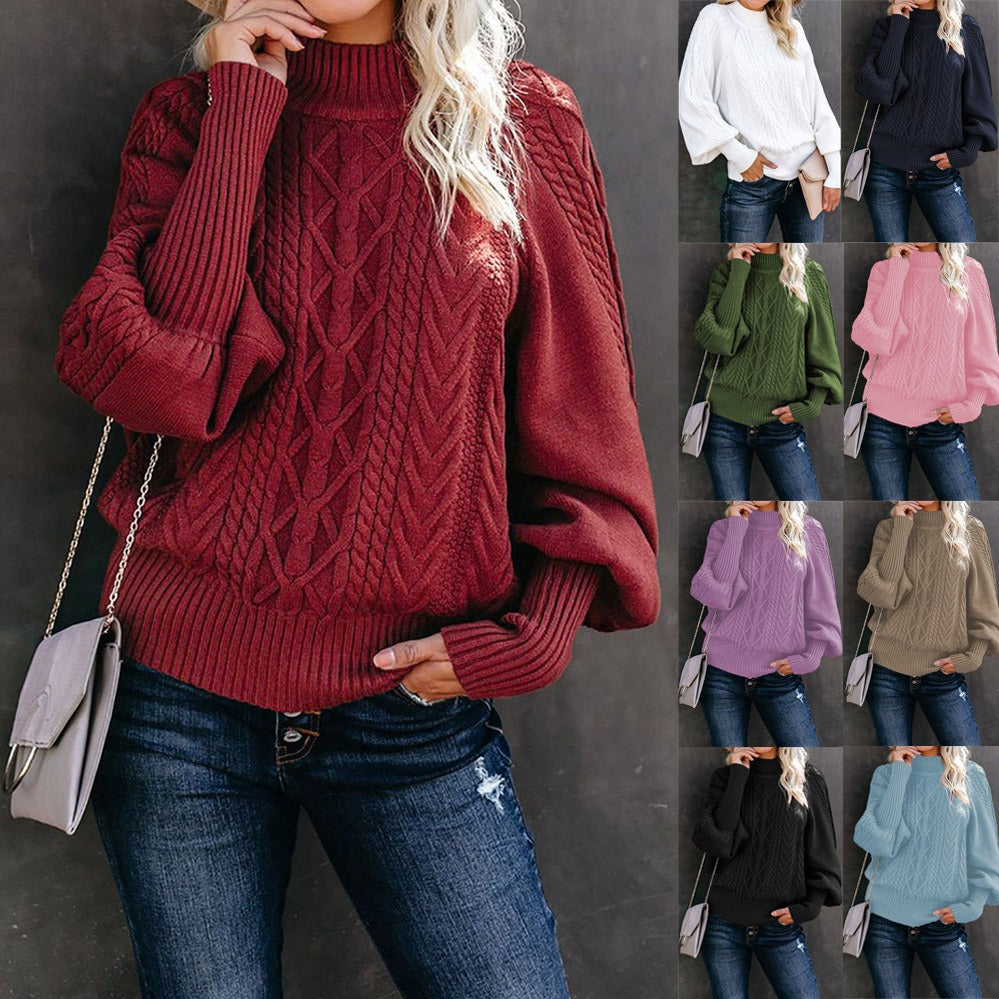 Winter New Medium Neck Sweater Women's Loose Long Sleeve Knitted Solid Color Sweater