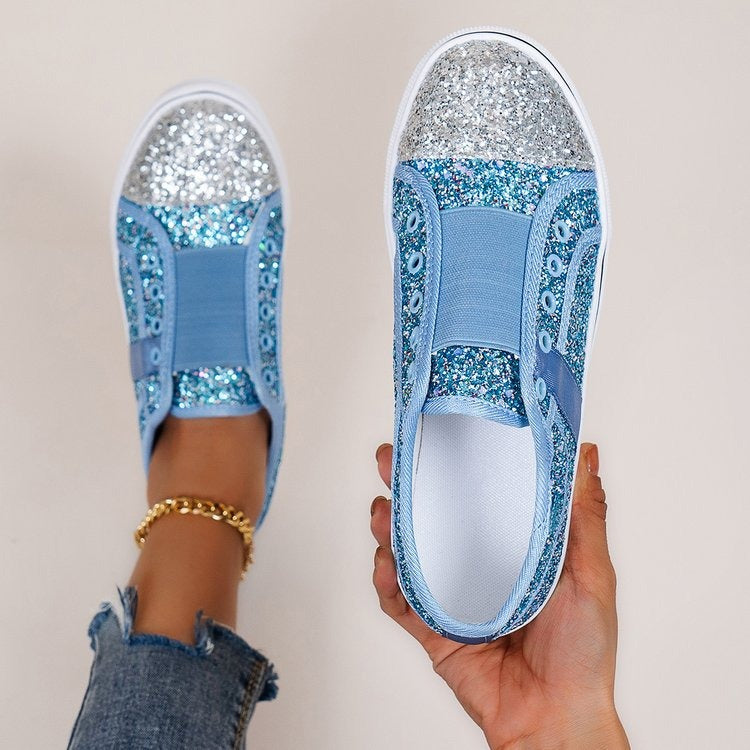 Chic Canvas Charm: Large Size Sequin Low-Top Casual Shoes