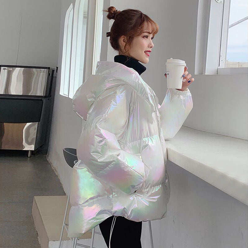 Shiny Down Cotton Padded Jacket For Women Korean Version Loose Coat Colorful Cotton Padded Clothes Fashionable Ins