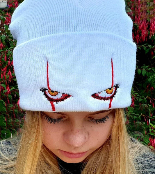 Embroidered Scary Clown Eyes Woolen Beanie