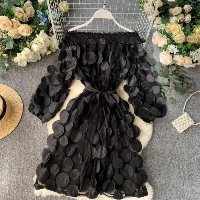 3D Flower Off-Shoulder Chiffon Dress