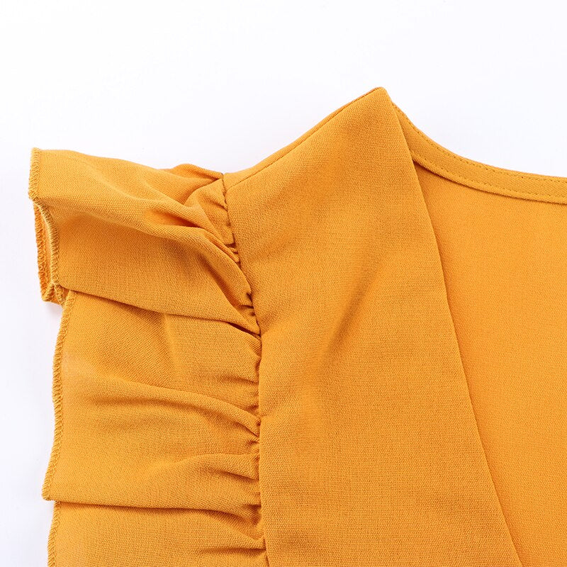 Women Dress Ruffle Off Shoulder Tunic High Waist Party V Neck Casual Boho Beach Yellow Women Summer Dress