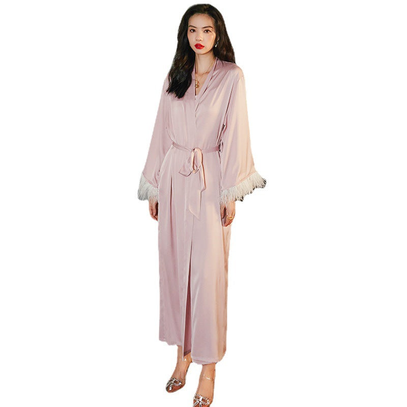 New Pajamas Women's Spring Summer Long Sleeve Ladies Satin Homewear Thin Section 2 Piece Set