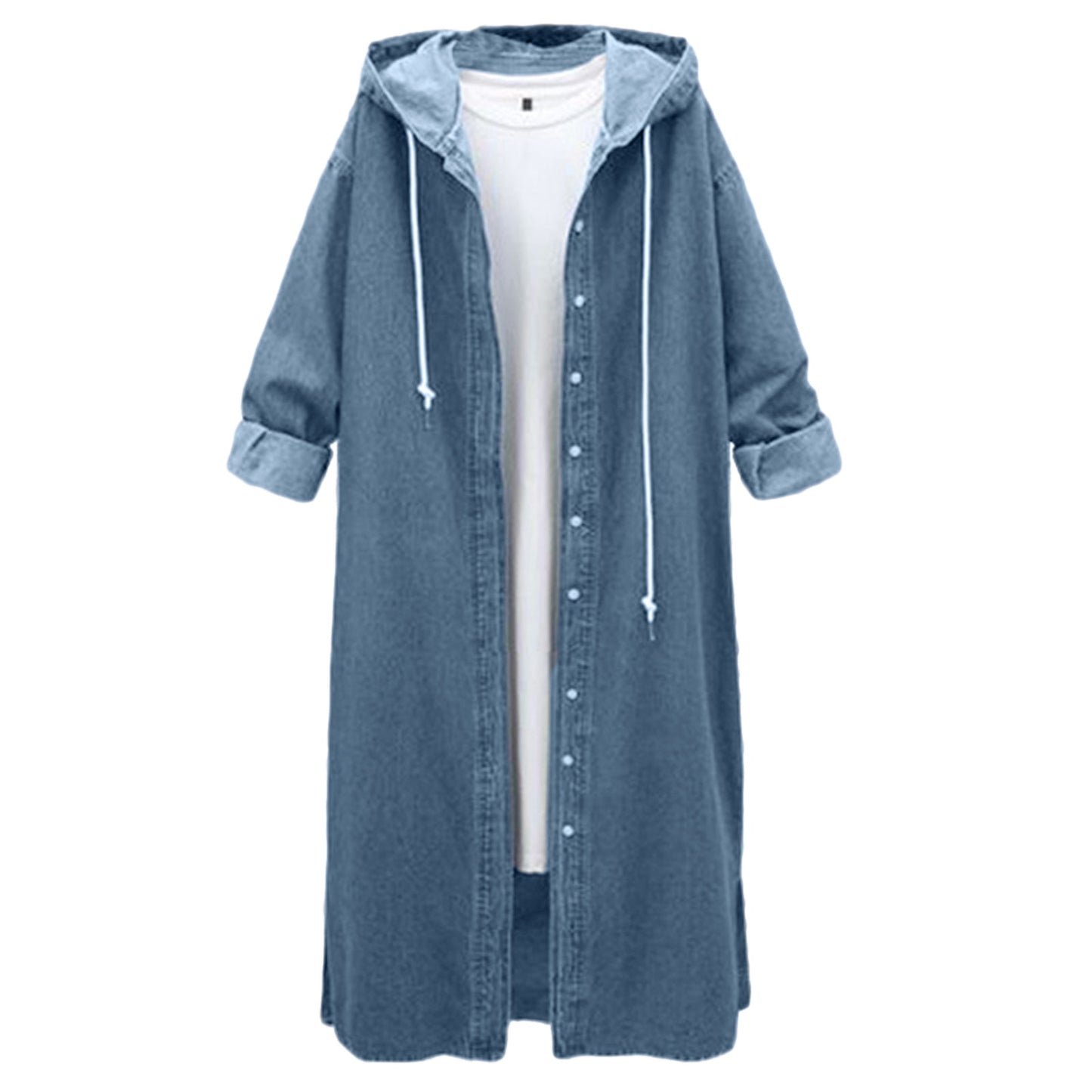 Winter Hooded Denim Coat: Women's Long Overcoat