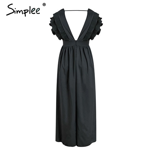 Elegant v neck long Ruffles high waist evening party dress