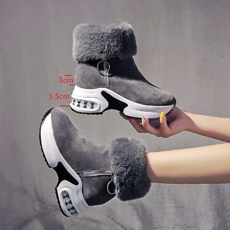 Step into Style and Warmth: Women's High Heel Leather Snow Boots - Warm Plush Wedges for Winter Chic