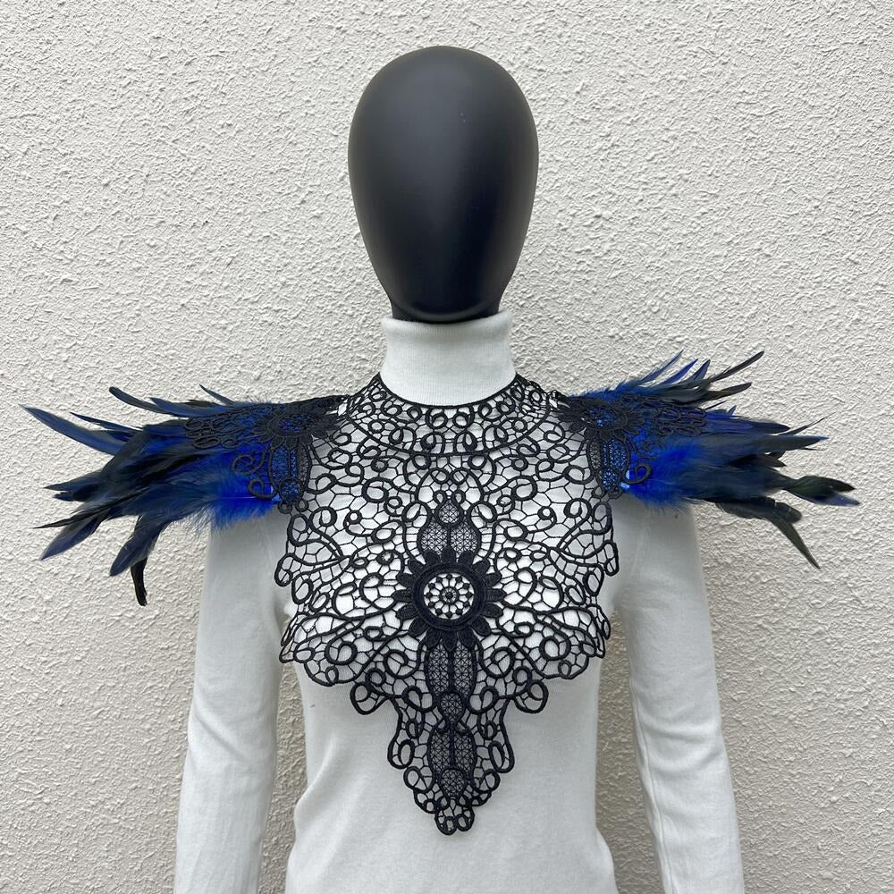 Gothic Lace Embroidered Feather Shawl - Halloween & Christmas Scarf Stage Accessory