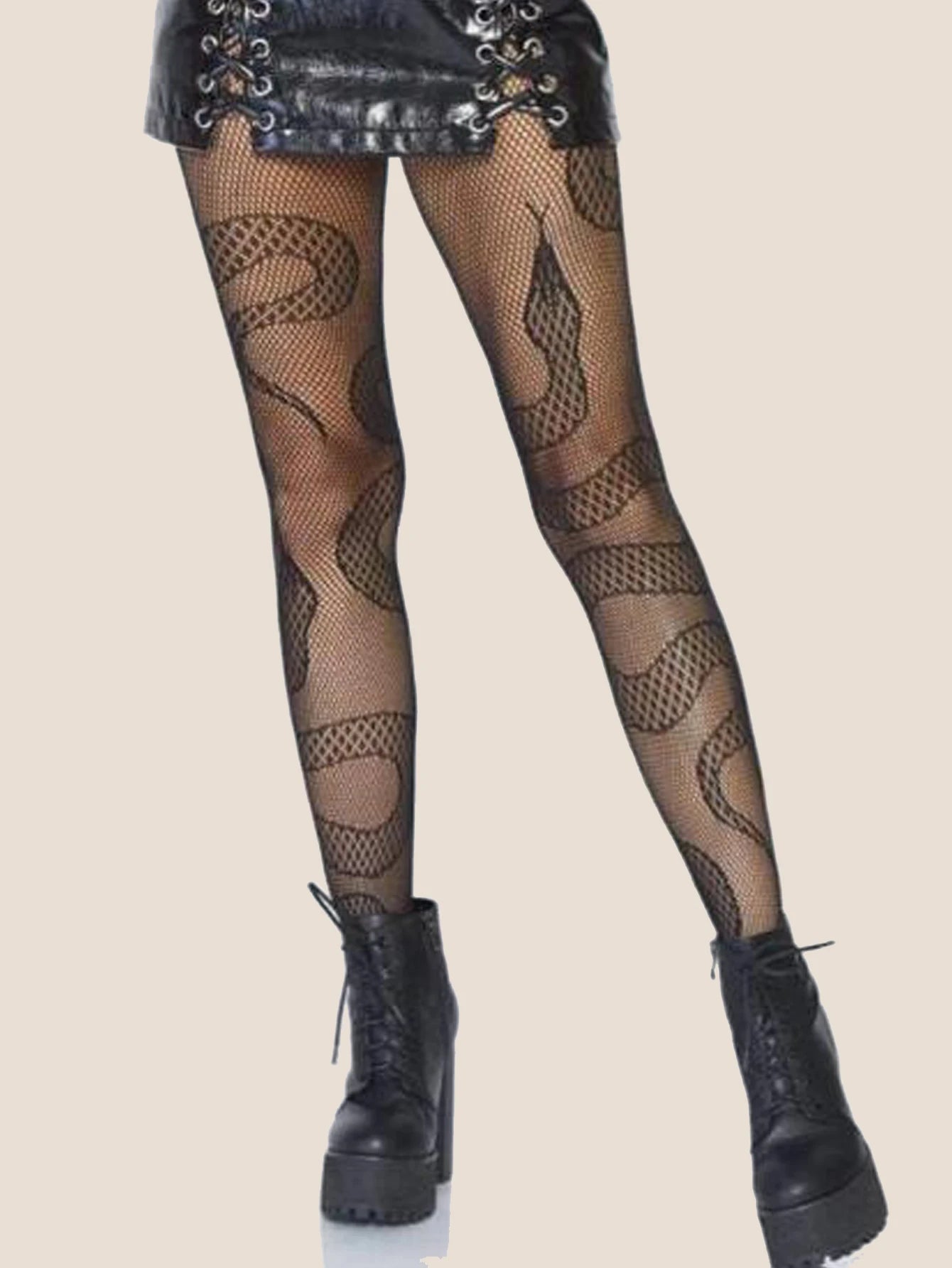 Snake-Shaped Fishnet Pantyhose - Sexy Punk Style Halloween Horror Tights